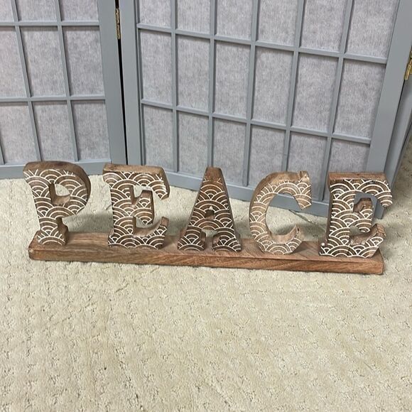 Wood Peace Sign for Home Decor, 20” x 6” x 2”. - Picture 1 of 6